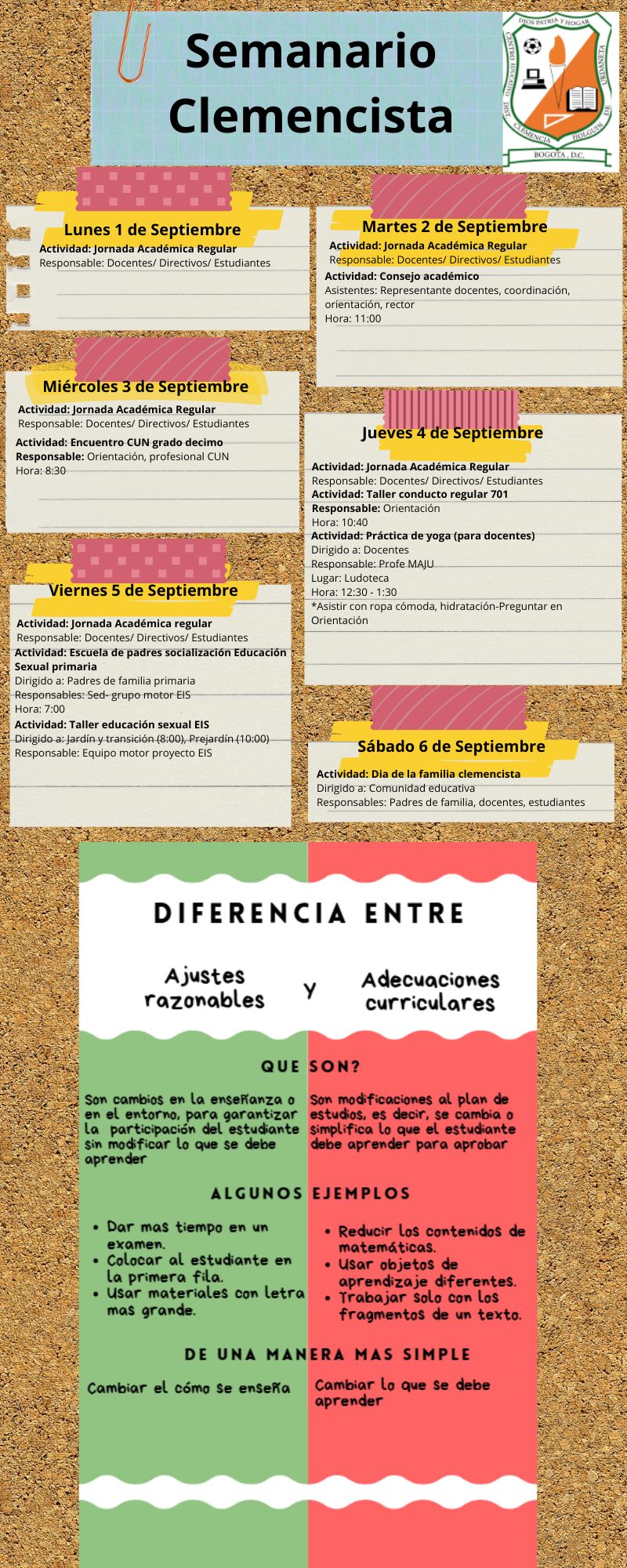 IMAGEN CON LAS FECHAS DE ACTIVIDADES SEMANALES