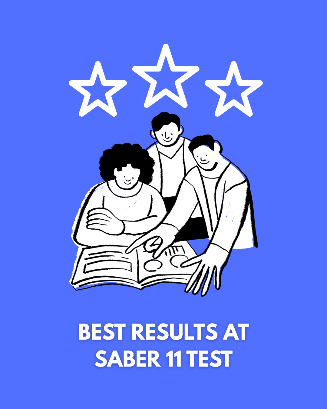 Tres estudiantes con estrellas de reconocimiento.