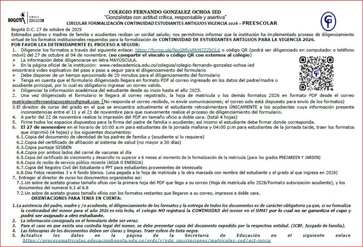 FORMALIZACION DE MATRICULA  2026