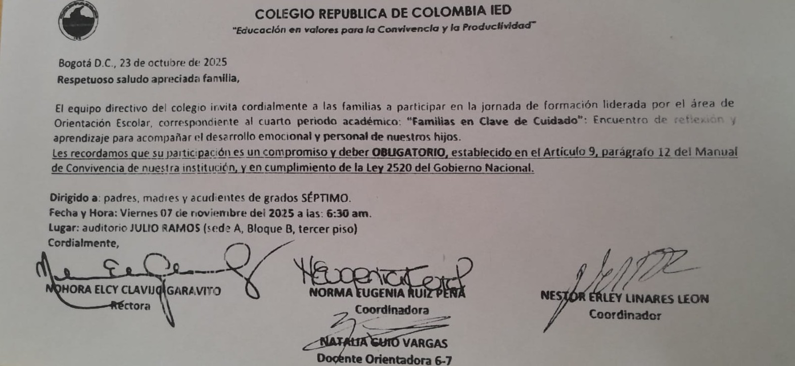 Dirigido a padres de familia del grado séptimo