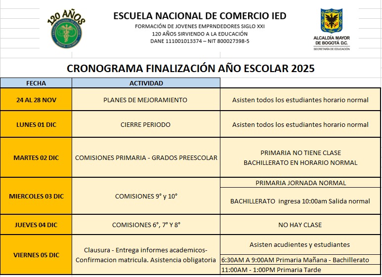 Cronograma finalzacion de año 2025