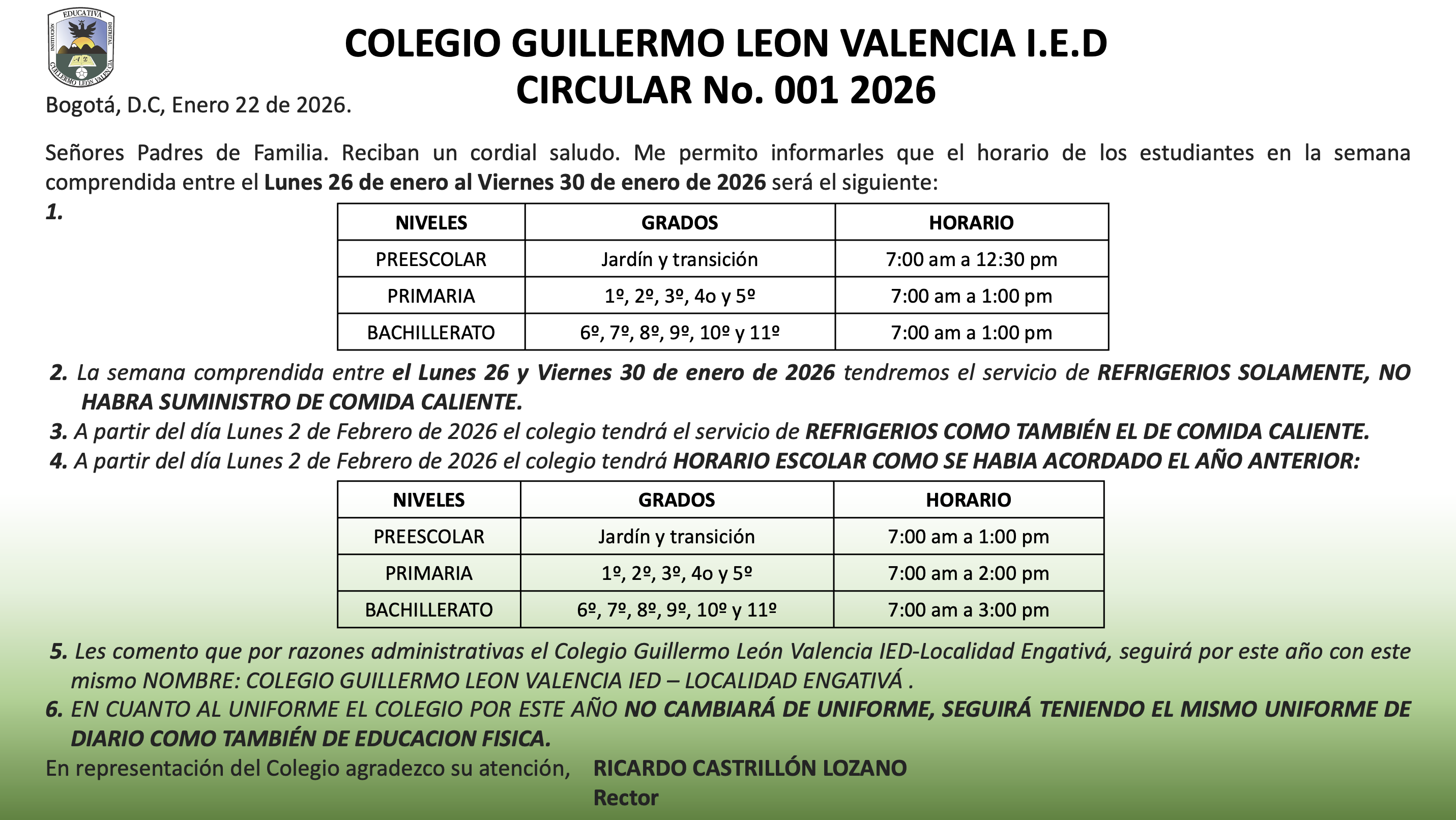 CIRCULAR 001 ENERO 22 DE 2026