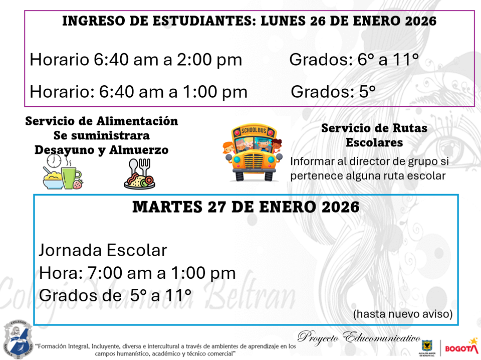 INGRESO AL COLEGIO 2026