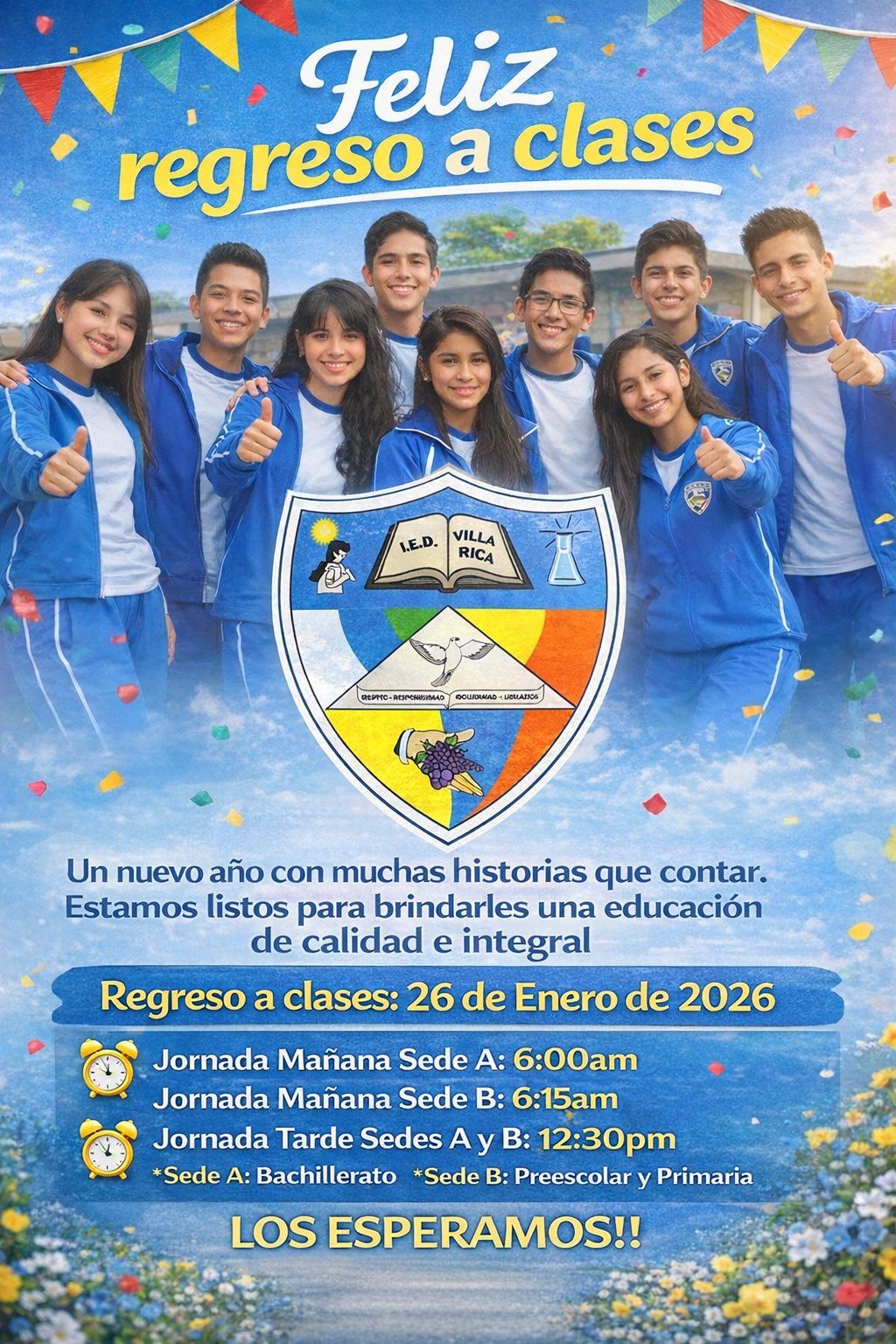 Imagen con escudo y texto de regreso a clases 