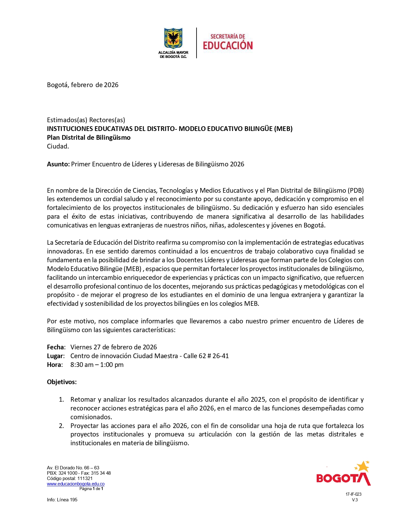 Circular Encuentro de Líderes de colegios MEB