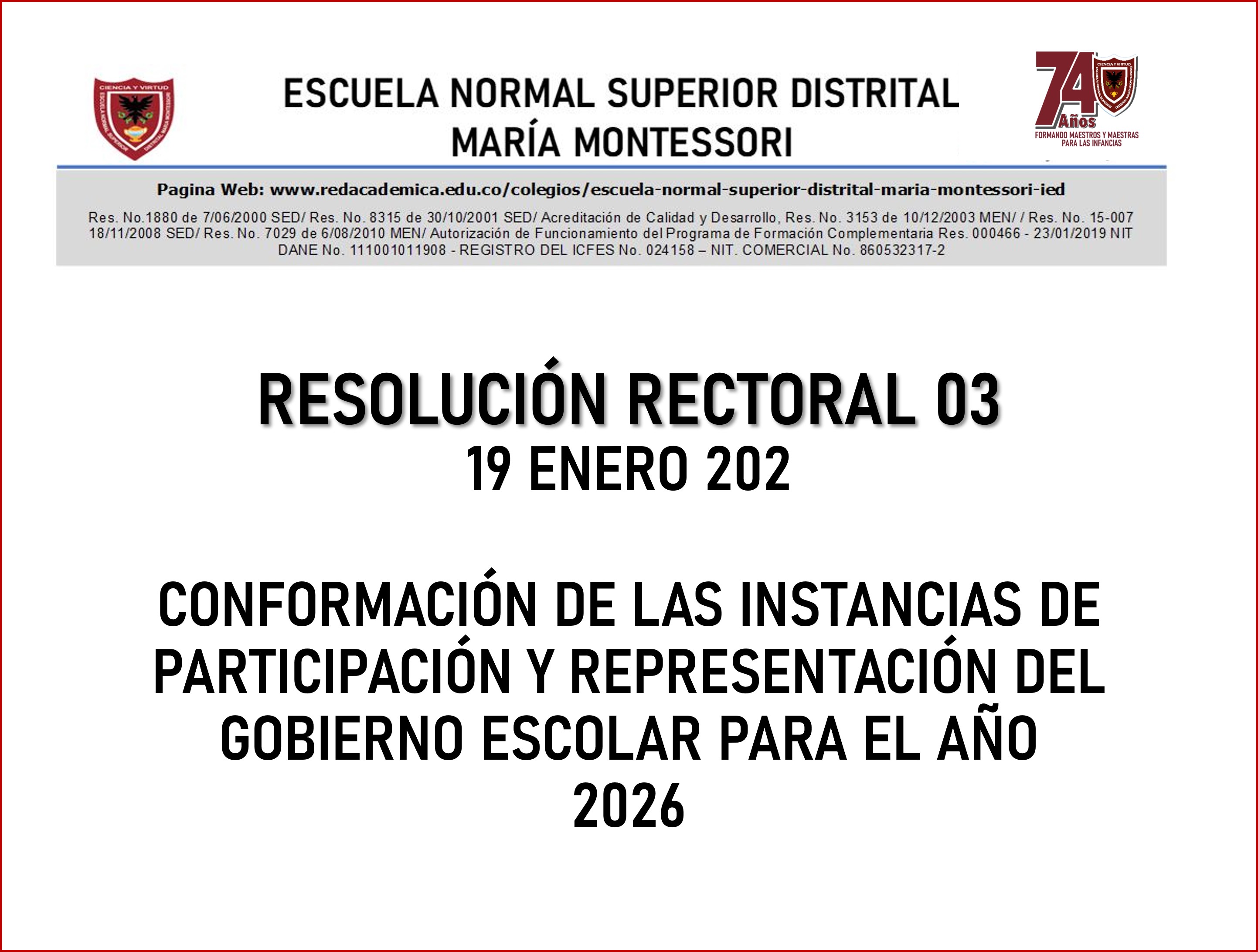 RESOLUCIÓN RECTORAL No. 03 (19 de enero de 2026)