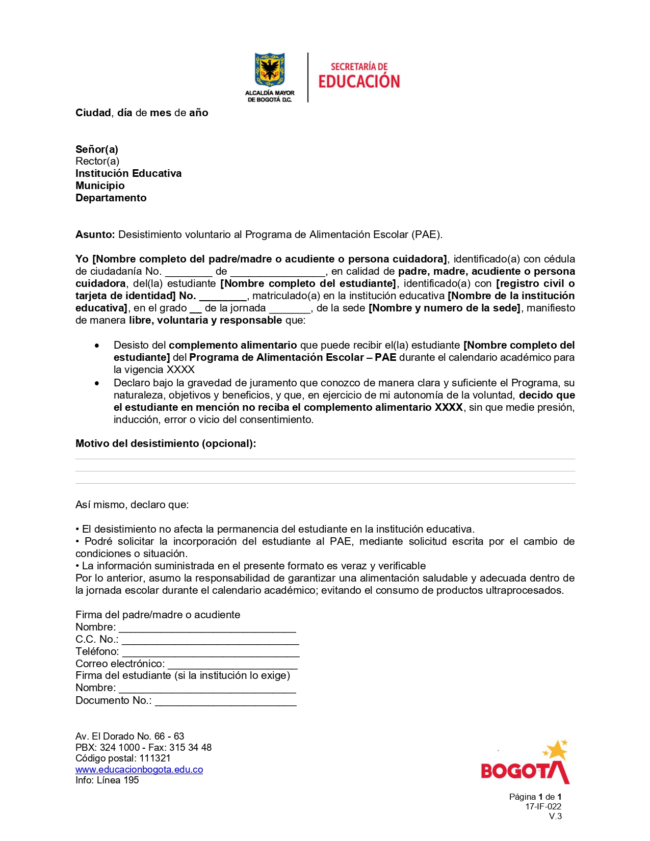 FORMATO DESISTIMIENTO REFRIGERIO 