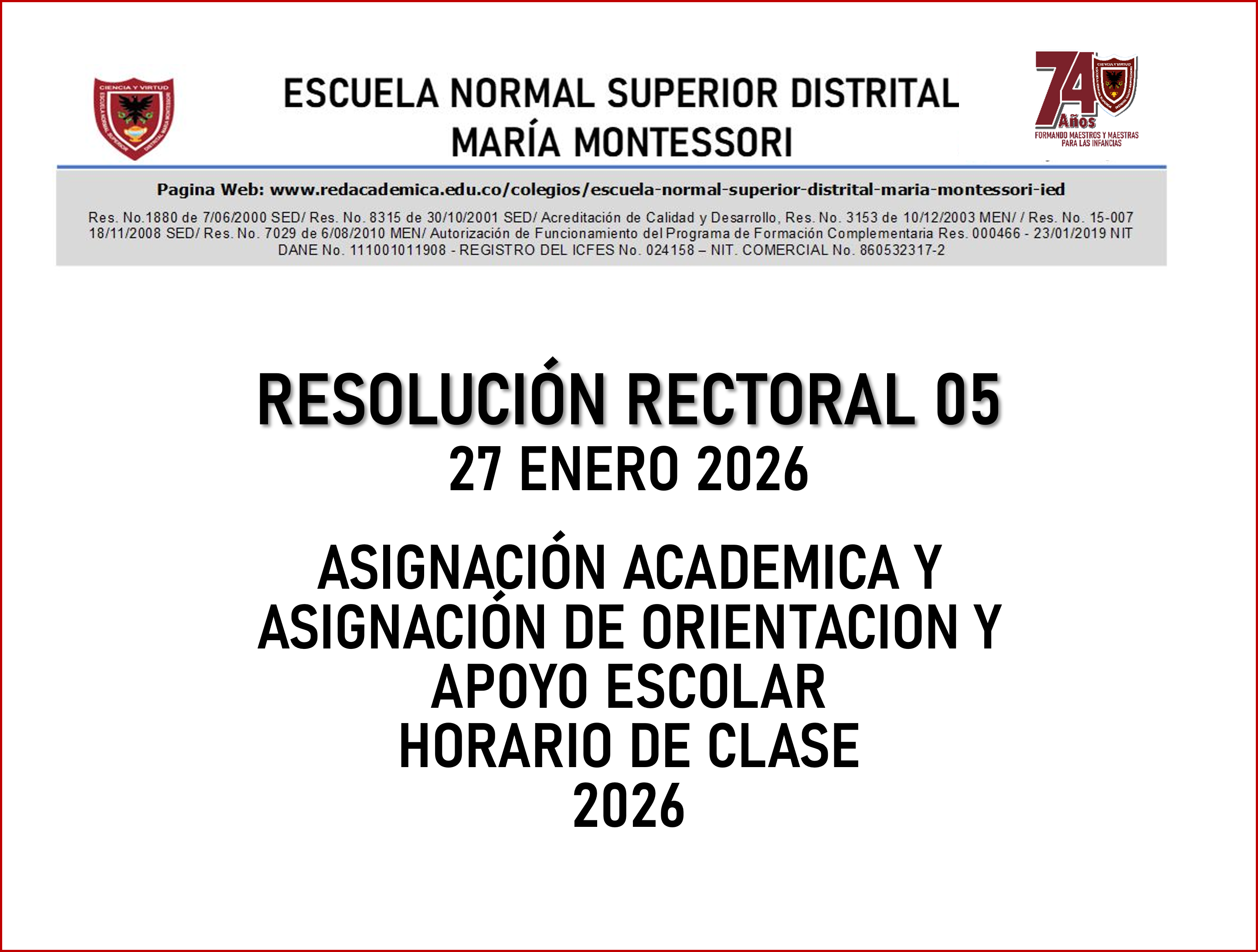 RESOLUCIÓN RECTORAL No. 05 (27 de enero de 2026)