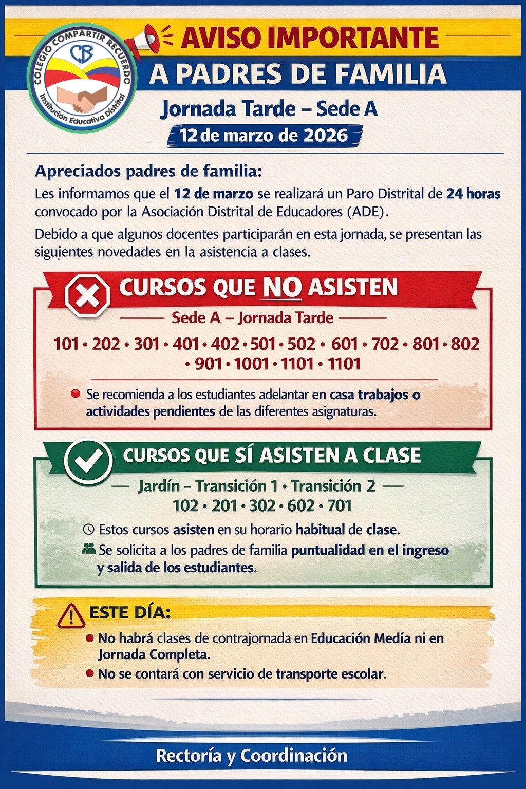 AVISO WEB TARDE SEDE A