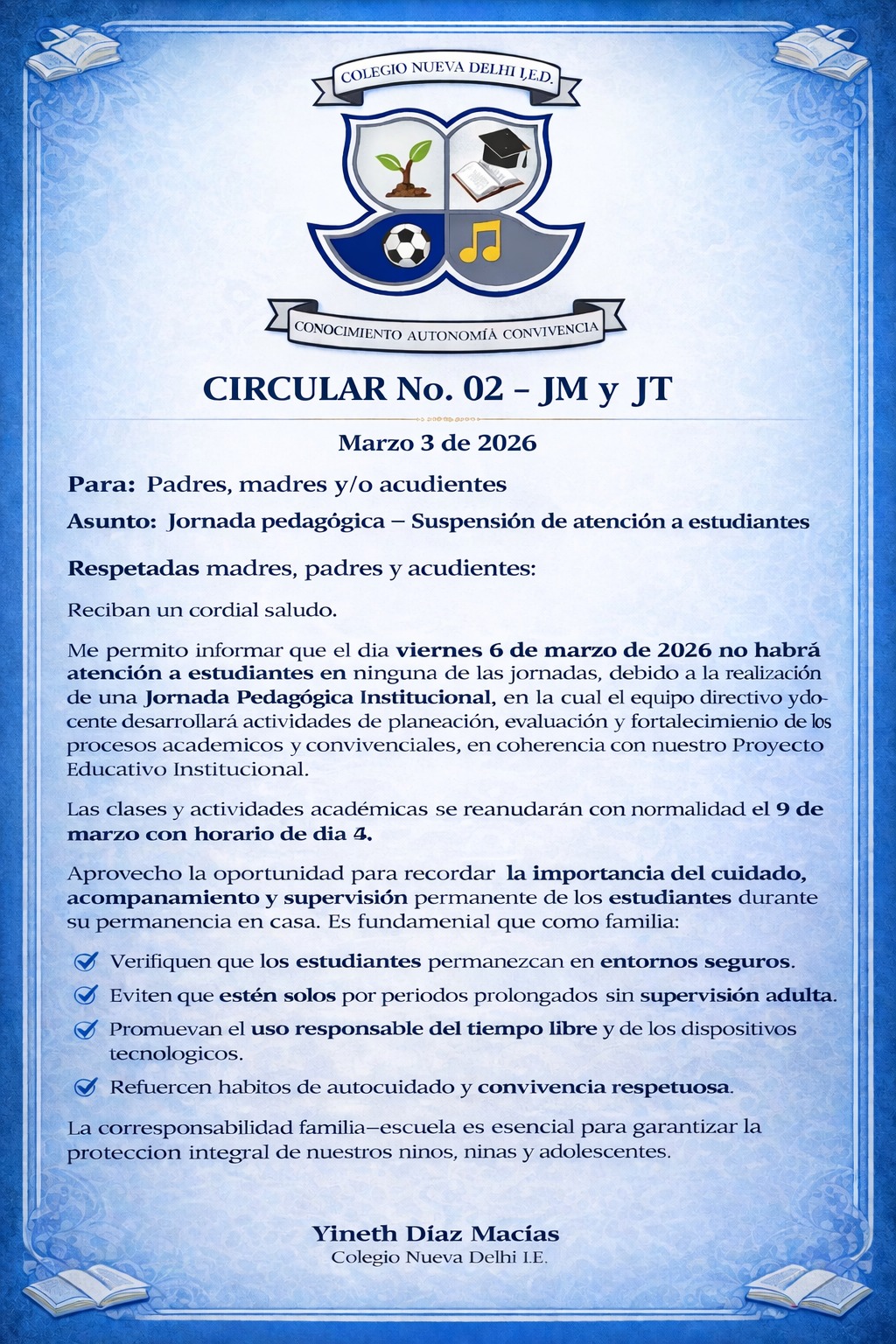 CIRCULAR Nº 02 JM Y JT. - JORNADA PEDAGOGICA