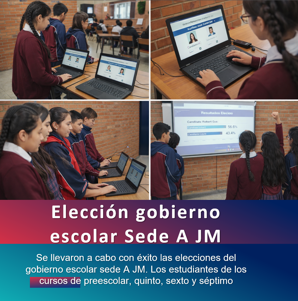 Imagen generada con Chat GPT para ilustrar mostrando estudiantes de edades de preescolar, quinto, sexto y séptimo votando.
