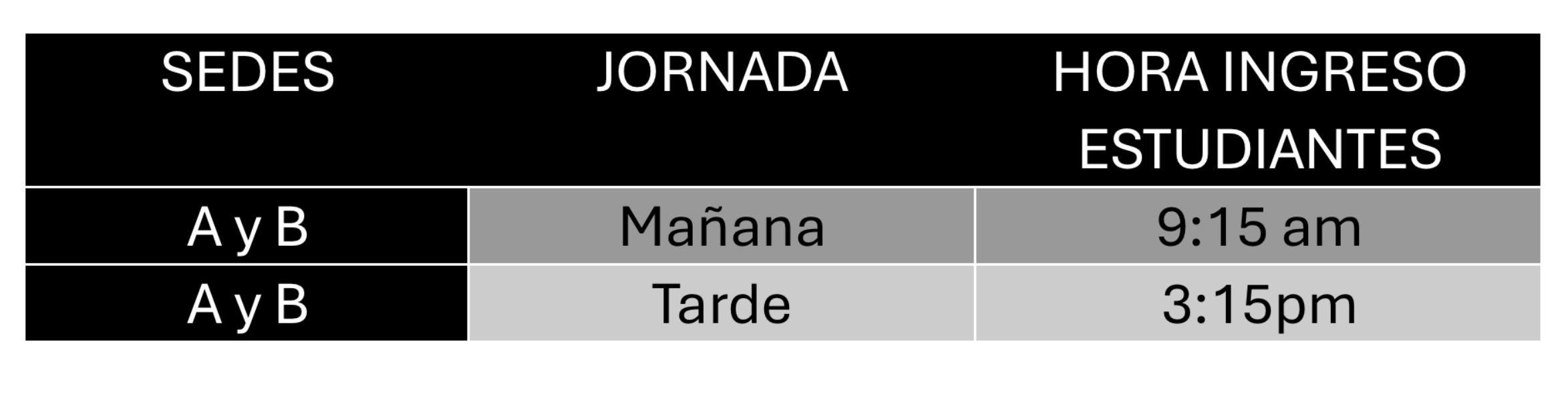 Imagen con los horarios de ingreso