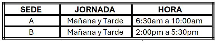 Imagen con los horarios